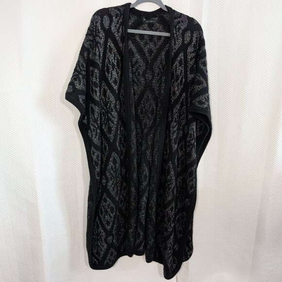 Vintage Black & Silver Knit Cape Cloak Outerwear Abstract Print - Picture 4 of 13